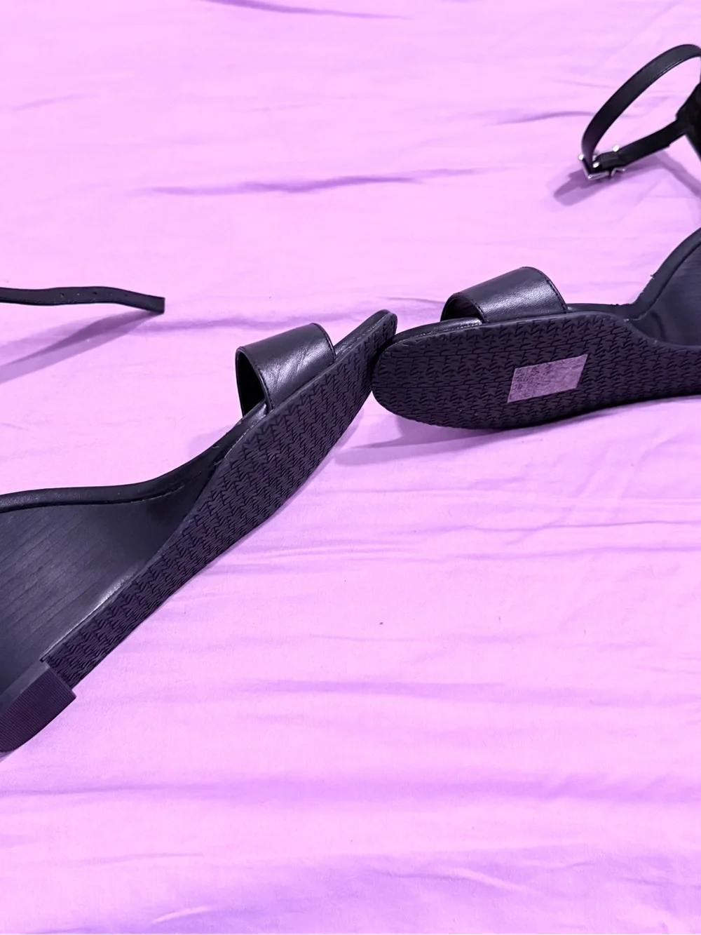 Michael Kors Black Leather Ankle Strap Wedge Sandals